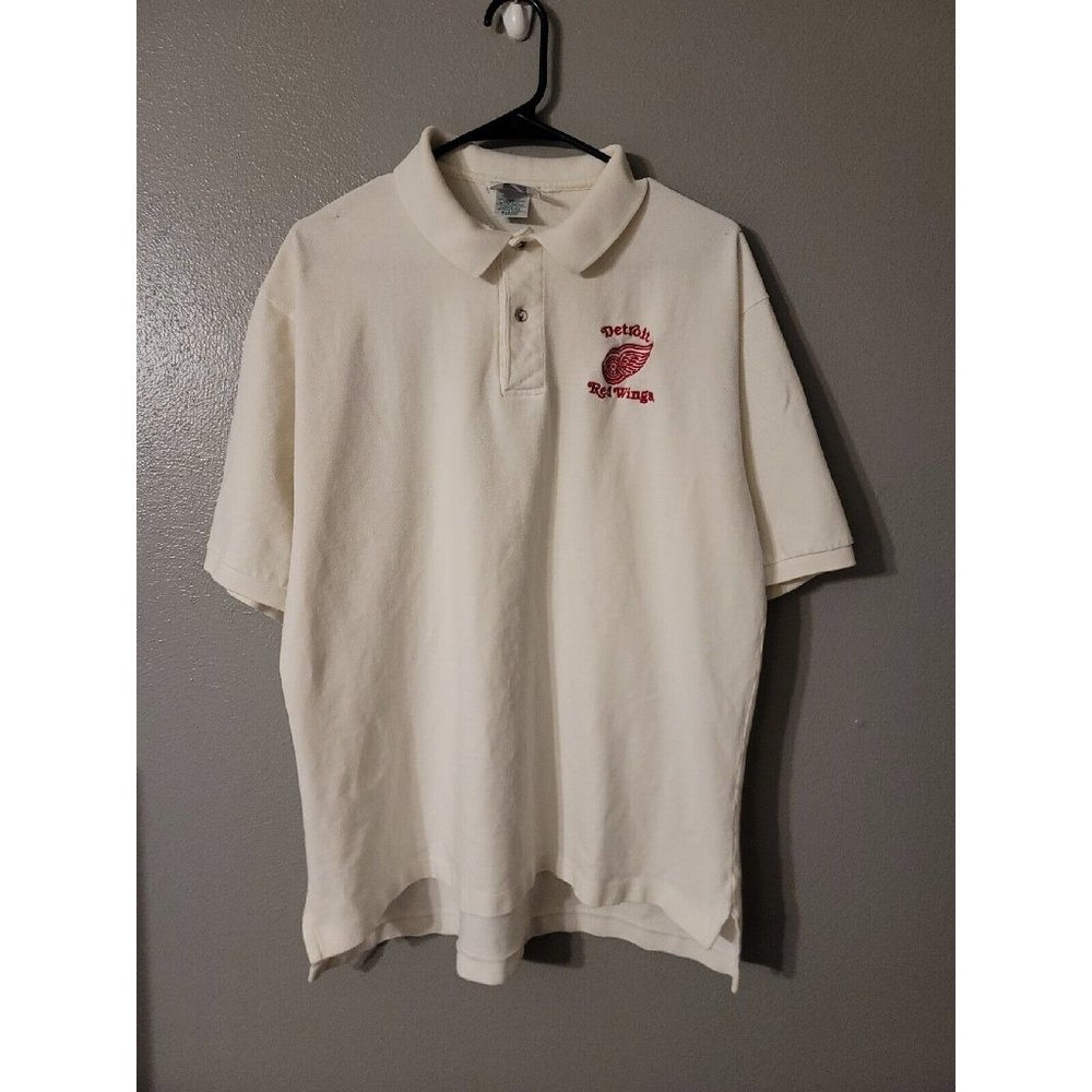 Logo 7 Vintage White Polo Shirt Detroit Red Wings Size XL READ
